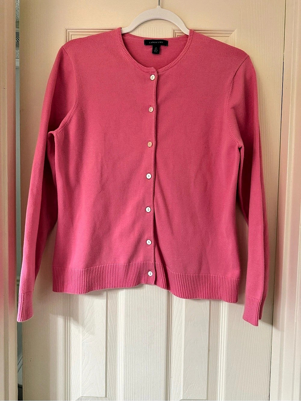 Lands' End Cotton Modal Cardigan Sweater Pink Medium